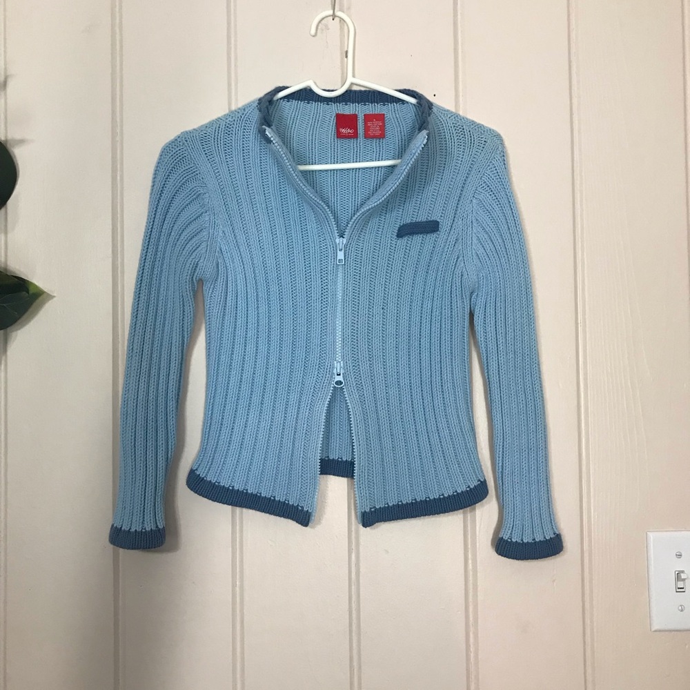 Girls Mossimo Blue Knit Sweater Two-Way Zipper Front Top & Bottom Zippers 
Small